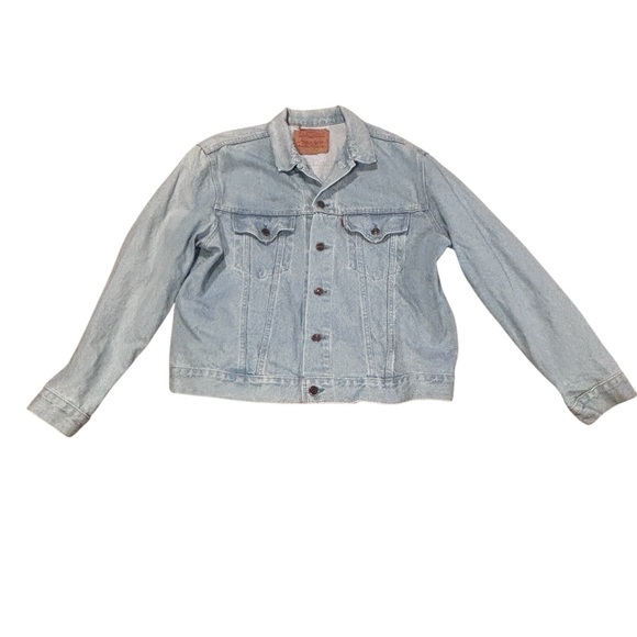 Vintage Levi’s Orange Tab Denim Trucker Jacket Light Wash Leather Patch 80s 90s - Picture 5 of 7